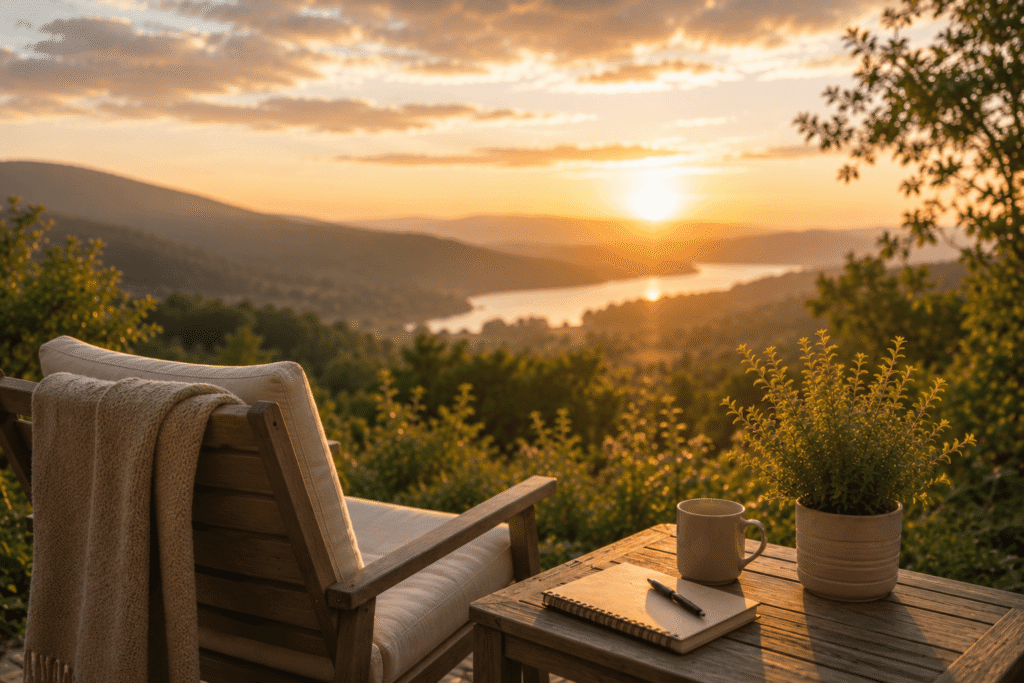 Chair looking towards beautiful backdrop